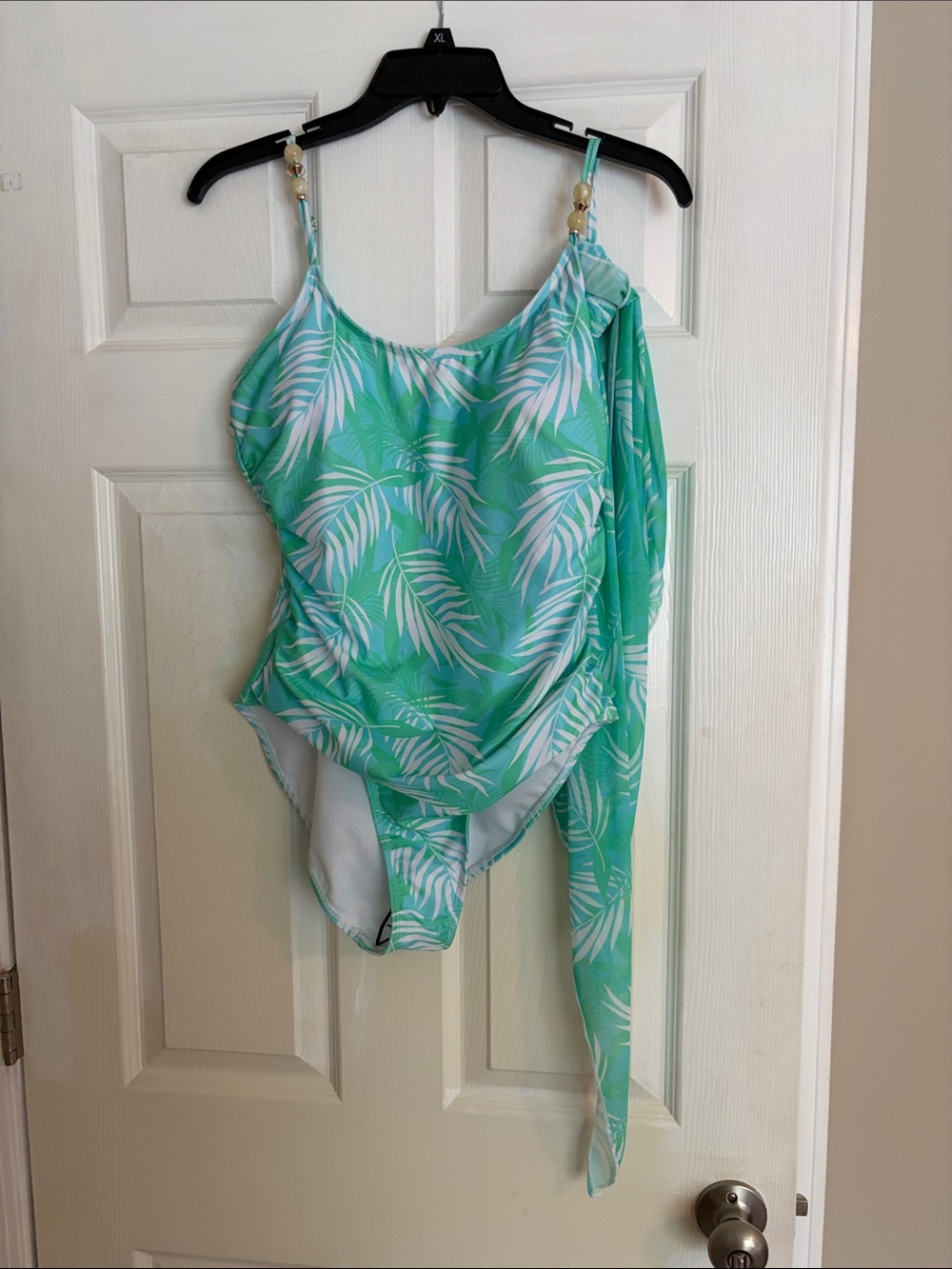 Nicole Miller Mint Green Tropical Leaf One-Piece Swimsuit with sarong size large